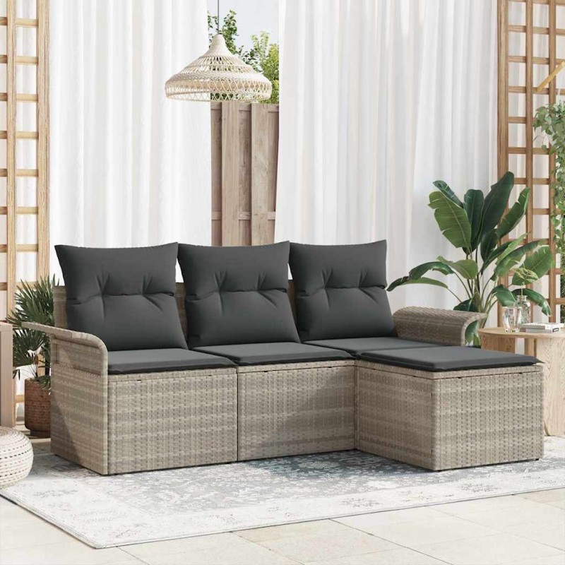 vidaXL Set da giardino 4 pezzi con cuscini grigio chiaro in polirattan vidaXL Set da giardino 4 pezzi con cuscini grigio chiaro in polirattan