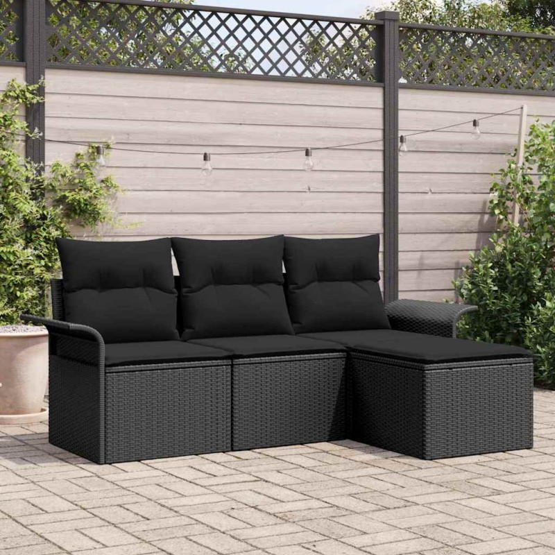 vidaXL Set da giardino 4 pezzi in polirattan nero vidaXL Set da giardino 4 pezzi in polirattan nero