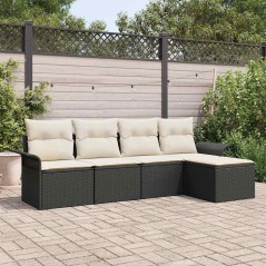 vidaXL Set di divani da giardino 5 pezzi con cuscini neri in rattan sintetico