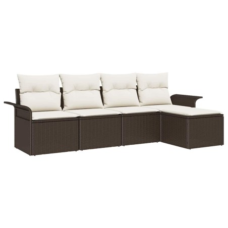 vidaXL Set di Divani da Giardino 5 Pezzi con Cuscini Marroni in Rattan Sintetico