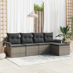 vidaXL Set di divani da giardino 5 pezzi con cuscini grigi in polyrattan