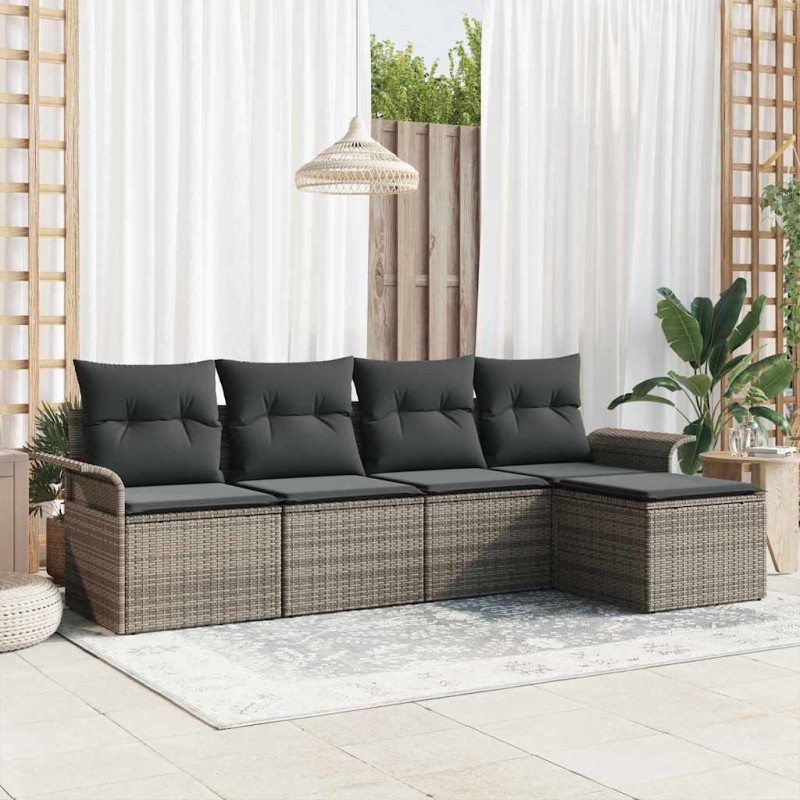 vidaXL Set di divani da giardino 5 pezzi con cuscini grigi in polyrattan