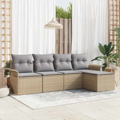 vidaXL Set di divano da giardino 5 pezzi con cuscini - Rattan sintetico beige
