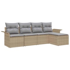 vidaXL Set di divano da giardino 5 pezzi con cuscini - Rattan sintetico beige