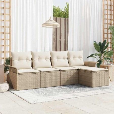 vidaXL Set da giardino 5 pezzi con cuscini beige in polirattan
