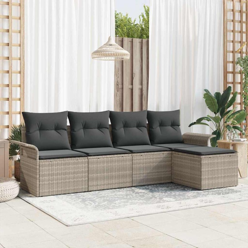 vidaXL Set divano da giardino 5 pezzi con cuscini grigio chiaro in rattan sintetico
