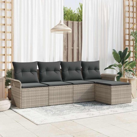 vidaXL Set divano da giardino 5 pezzi con cuscini grigio chiaro in rattan sintetico