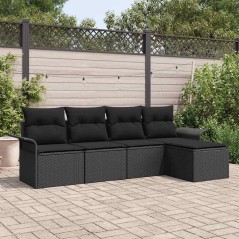 vidaXL Set di divani da giardino 5 pezzi con cuscini in rattan neri