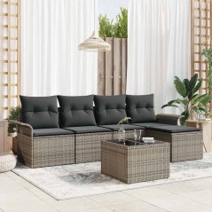 vidaXL Set di divani da giardino in 5 pezzi con cuscini neri in rattan sintetico.