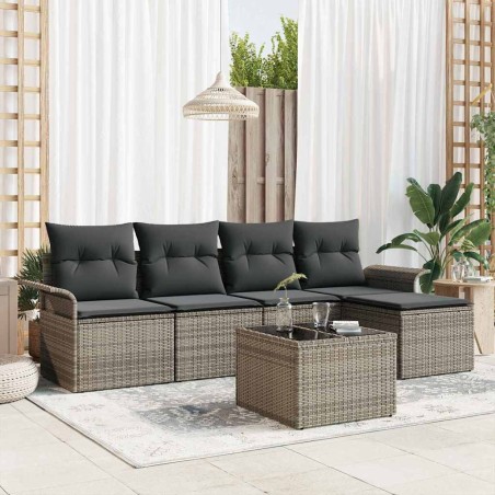 vidaXL Set di divani da giardino in 5 pezzi con cuscini neri in rattan sintetico.