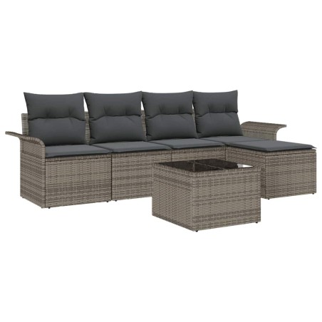 vidaXL Set di divani da giardino in 5 pezzi con cuscini neri in rattan sintetico.