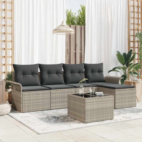 vidaXL Set di divani da giardino a 6 pezzi con cuscini grigi in rattan sintetico