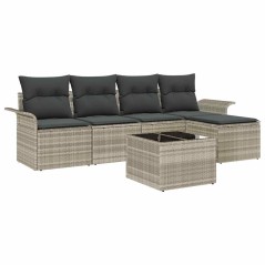 vidaXL Set di divani da giardino a 6 pezzi con cuscini grigi in rattan sintetico