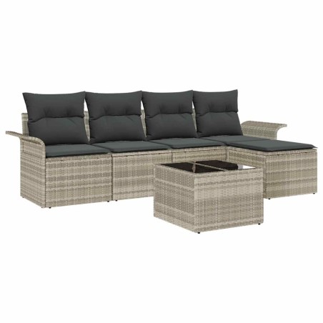 vidaXL Set di divani da giardino a 6 pezzi con cuscini grigi in rattan sintetico