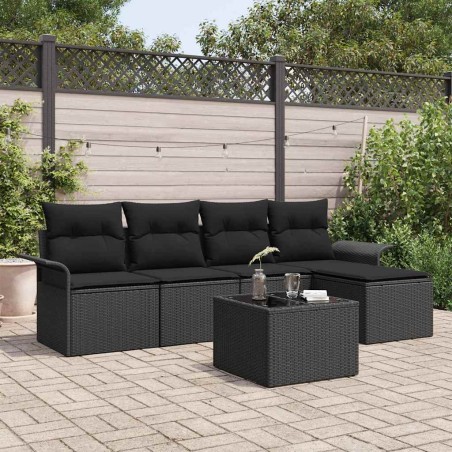 vidaXL Set di divani da giardino da 6 pezzi con cuscini in rattan nero