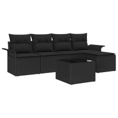 vidaXL Set di divani da giardino da 6 pezzi con cuscini in rattan nero