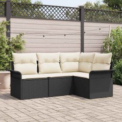 vidaXL Set da Giardino a 4 Pezzi con Cuscini Neri in Rattan Sintetico