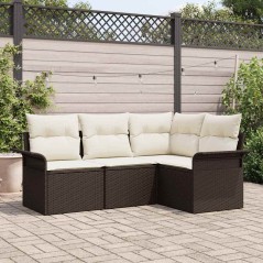 vidaXL Set da giardino a 4 pezzi con cuscini, in rattan sintetico marrone