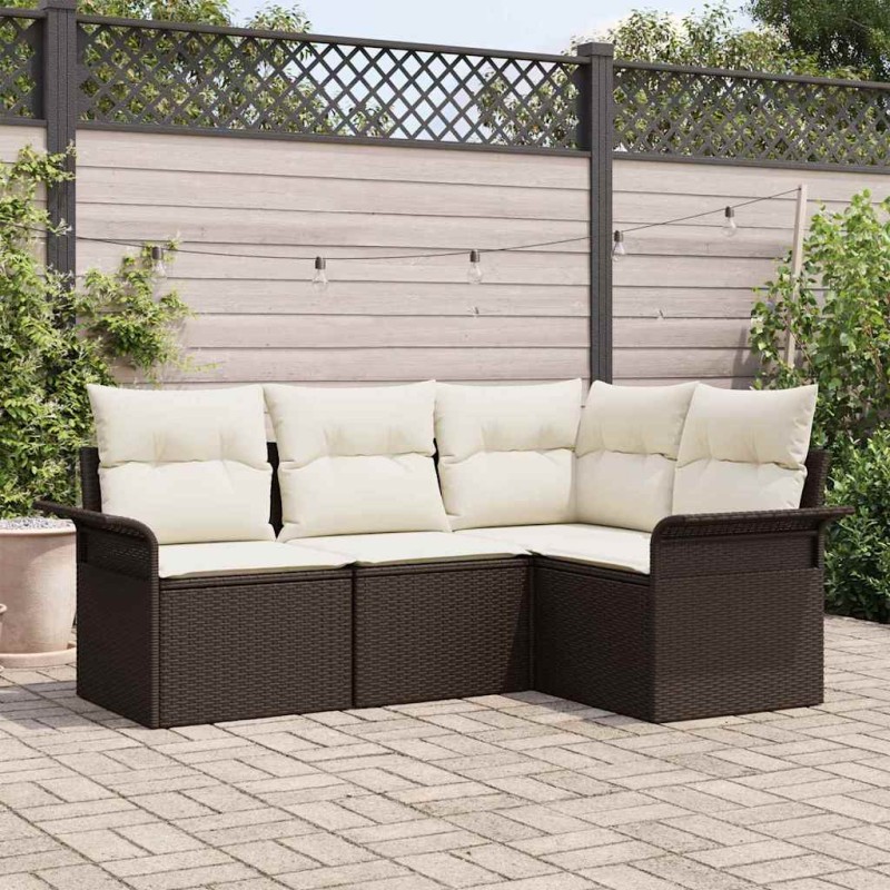 vidaXL Set da giardino a 4 pezzi con cuscini, in rattan sintetico marrone