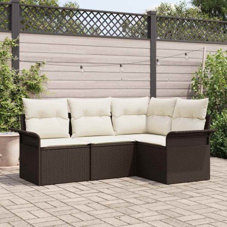 vidaXL Set da giardino a 4 pezzi con cuscini, in rattan sintetico marrone