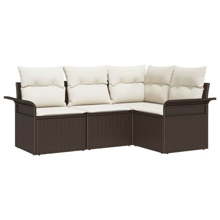 vidaXL Set da giardino a 4 pezzi con cuscini, in rattan sintetico marrone