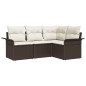 vidaXL Set da giardino a 4 pezzi con cuscini, in rattan sintetico marrone