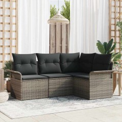 vidaXL Set Divano da Giardino 4 Pezzi con Cuscini Grigi in Rattan Sintetico