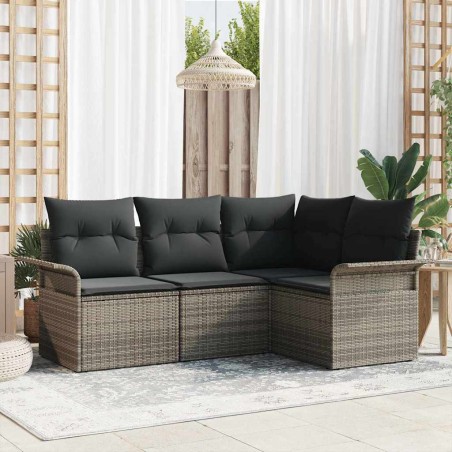 vidaXL Set Divano da Giardino 4 Pezzi con Cuscini Grigi in Rattan Sintetico