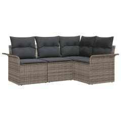 vidaXL Set Divano da Giardino 4 Pezzi con Cuscini Grigi in Rattan Sintetico