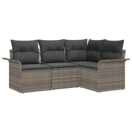 vidaXL Set Divano da Giardino 4 Pezzi con Cuscini Grigi in Rattan Sintetico