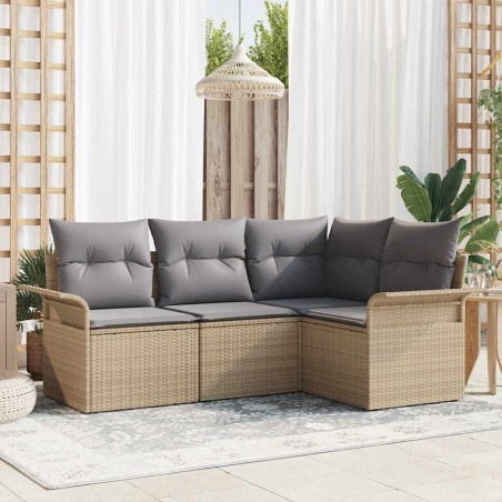 vidaXL Set da giardino 4 pezzi con cuscini beige in rattan sintetico