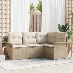 vidaXL Set di divani da giardino a 4 pezzi con cuscini beige in rattan sintetico