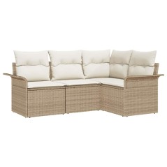 vidaXL Set di divani da giardino a 4 pezzi con cuscini beige in rattan sintetico