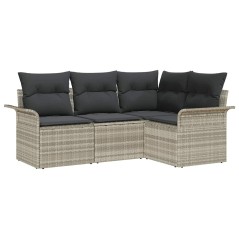 vidaXL Set di divani da giardino in 4 pezzi con cuscini grigio chiaro
