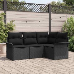 vidaXL Set di divani da giardino 4 pezzi con cuscini neri in rattan sintetico