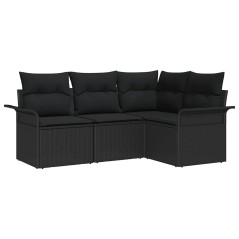 vidaXL Set di divani da giardino 4 pezzi con cuscini neri in rattan sintetico