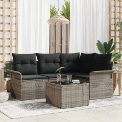 vidaXL Set di divani da giardino 5 pezzi con cuscini neri in rattan