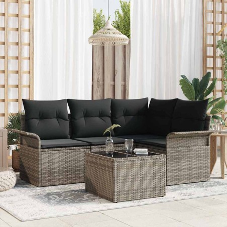 vidaXL Set di divani da giardino 5 pezzi con cuscini neri in rattan