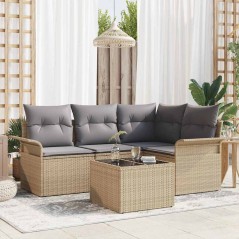 vidaXL Set da Salotto da Giardino 5 Pezzi con Cuscini Neri in Rattan Sintetico