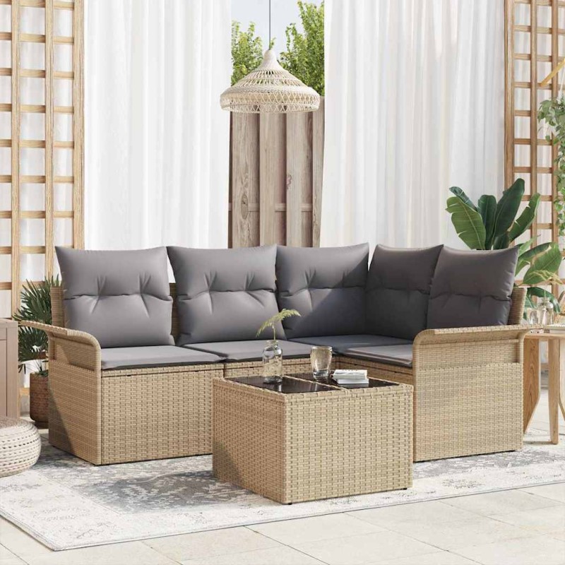 vidaXL Set da Salotto da Giardino 5 Pezzi con Cuscini Neri in Rattan Sintetico