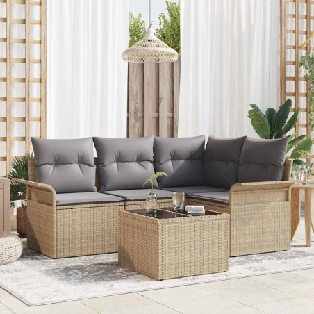 vidaXL Set da Salotto da Giardino 5 Pezzi con Cuscini Neri in Rattan Sintetico