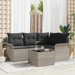 vidaXL Set Divano da Giardino 5 Pezzi con Cuscini Grigi in Polyrattan