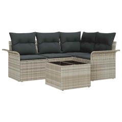 vidaXL Set Divano da Giardino 5 Pezzi con Cuscini Grigi in Polyrattan
