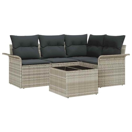 vidaXL Set Divano da Giardino 5 Pezzi con Cuscini Grigi in Polyrattan