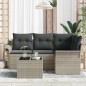 vidaXL Set Divano da Giardino 5 Pezzi con Cuscini Grigi in Polyrattan