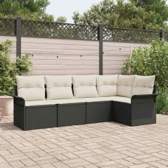 vidaXL Set di divano da giardino composto da 5 pezzi con cuscini neri in rattan sintetico.