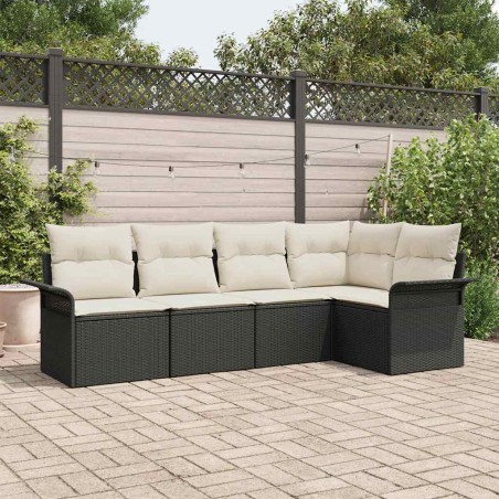 vidaXL Set di divano da giardino composto da 5 pezzi con cuscini neri in rattan sintetico.