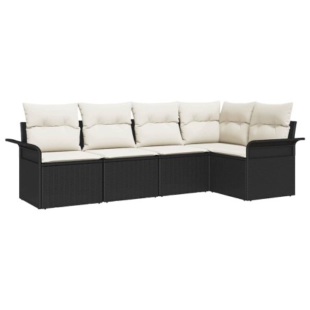 vidaXL Set di divano da giardino composto da 5 pezzi con cuscini neri in rattan sintetico.