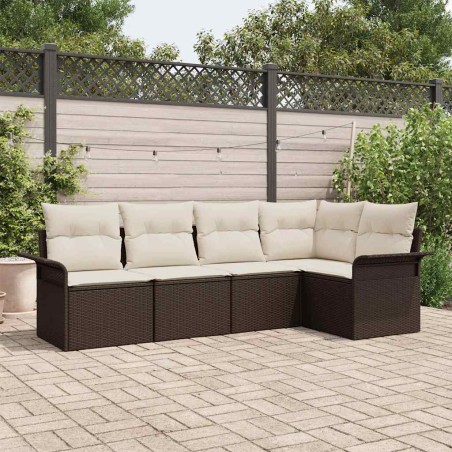 vidaXL Set divano giardino 5 pezzi con cuscini in polyrattan marrone