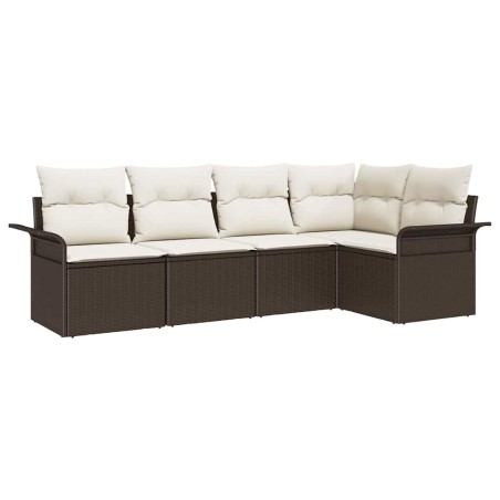 vidaXL Set divano giardino 5 pezzi con cuscini in polyrattan marrone